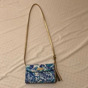 Lilly Pulitzer turquoise blue purse with gold tassel